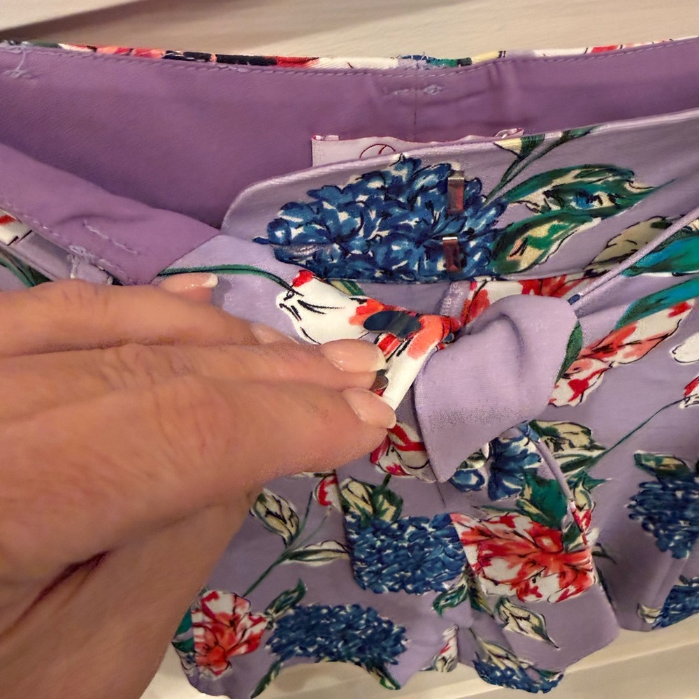 Parker Lavender Floral Tie-Waist Shorts with Blue & Red Blossoms - Picture 3 of 5